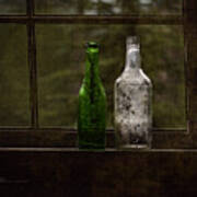 Old Bottles In Window Poster