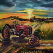 Old Red At Sunset - Tractor Poster