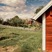 Old Red Farm Set In A Rural Nature Landscape Poster