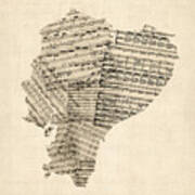 Old Sheet Music Map Of Ecuador Map Poster