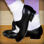 Old Tap Dance Shoes With White Socks And Wooden Floor Poster
