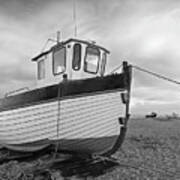 Old Wooden Fishing Boat In Black And White Poster
