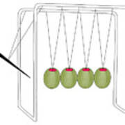 Olives And Toothpick On Newtons Cradle Poster