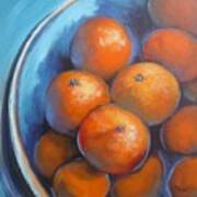 Oranges On Blue Acrylic Original Painting Poster