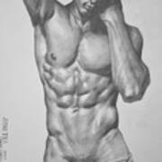 Original Drawing Sketch Charcoal  Male Nude Gay Interest Man Art Pencil On Paper -0043 Poster