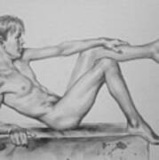 Original Pencil Drawing Male Nude Boy On Paper #16-9-29 Poster
