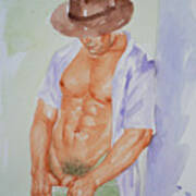 Original Watercolor Painting Art Male Nude Men Gay Interest On Paper #12-14-02 Poster