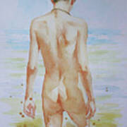 Original Watercolour Painting Boy Nude On Paper#16-9-19 Poster