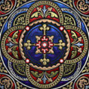 Ornate Medieval Sacred Celtic Cross Over Black Leather Poster