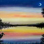 Palmetto Tree And Moon Low Country Sunset Poster