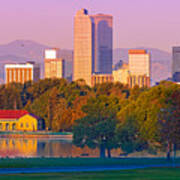 Panorama Of Denver Skyline From Museum Of Nature And Science - City Park Denver Colorado Poster