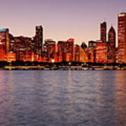 Panorama Of The Chicago Skyline At Twilight From Adler Planetarium - Chicago Illinois Poster