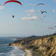 Paragliders At Torrey Pines Gliderport Over Black's Beach Poster