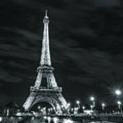 Paris Lights At Night Black And White Poster