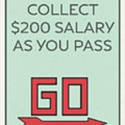 Pass Go Collect 200 Dollars Vintage Monopoly Board Game Theme Card Poster