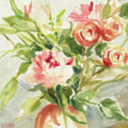 Peach And Yellow Carnations And Roses Poster