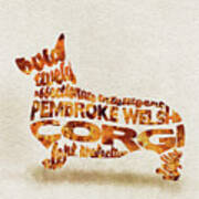 Pembroke Welsh Corgi Watercolor Painting / Typographic Art Poster