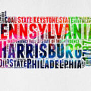 Pennsylvania Watercolor Word Cloud Map Poster