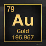 Periodic Table Of Elements - Gold - Au - Gold On Black Poster
