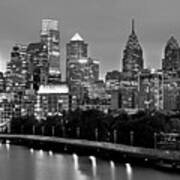 Philadelphia Philly Skyline At Dusk From Near South Bw Black And White Panorama Poster
