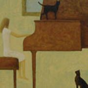 Piano Two Cats Poster