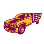 Pick-up Truck Woodcut Poster