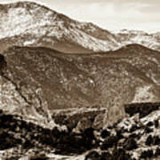 Pikes Peak Mountain Panorama - Colorado Springs In Sepia Poster