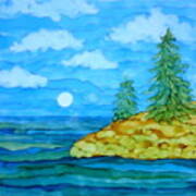 Pine Tree Moon And Water Painting Poster