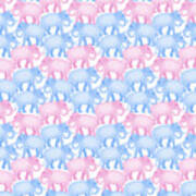 Pink And Blue Elephant Pattern Poster
