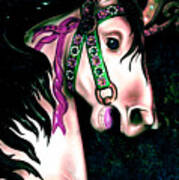 Pink And Green Carousel Horse Poster
