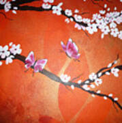 Pink Butterflies And Cherry Blossom Poster