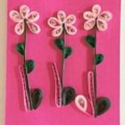 Pink Flowers 2 Handmade Quilling Greeting Card Poster