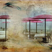 Pink Parasols On Sugar Beach Poster