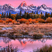 Pink Teton Sunrise Panorama Poster