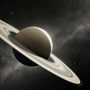 Planet Saturn With Major Moons Poster