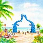 Playa Del Carmen Portal Maya Statue Poster