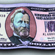 Pop 50 Dollar Bill In The Wind Purple Blue Poster