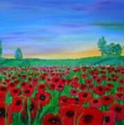 Poppy Field At Sunset Poster