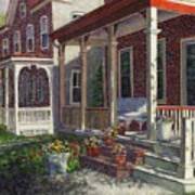 Porch With Pots Of Pansies Poster