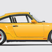 Porsche 964 Carrera Rs Illustration In Yellow. Poster