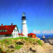 Portland Head Light With Sailboat Poster