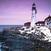 Maine Portland Headlight Lighthouse In Winter Snow Poster