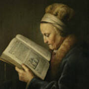 Portrait Of An Old Woman Reading Poster