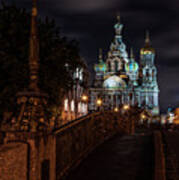 Postcards From Sankt Petersburg - Beautiful Church At Night Poster