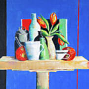 Pots And Vases On Blue Poster
