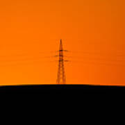 Powerline Sunset Silhouette Poster