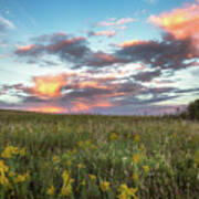 Prairie Fire - Beautiful Sky Over Tallgrass Prairie In Oklahoma Poster