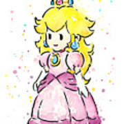 Princess Peach Watercolor Poster