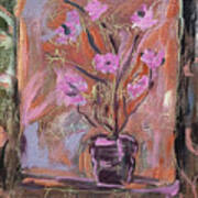 Purple Flowers In Vase Poster