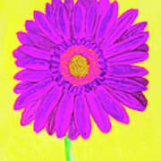 Purple  Gerbera On Yellow, Watercolor Poster